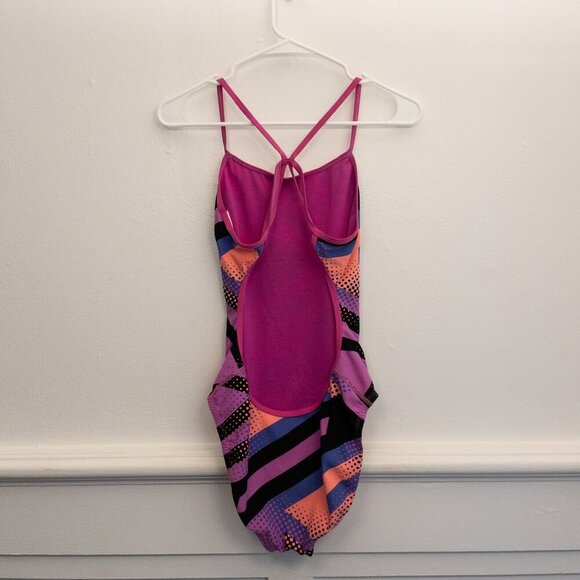 Nike Women's Racerback One-Piece Swimsuit Pink Black Geometric Print Sz 6 - Picture 2 of 4